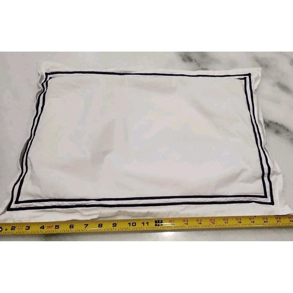 RESTORATION HARDWARE RH 22x15in White Navy Italian Hotel Satin Stitch Boudoir